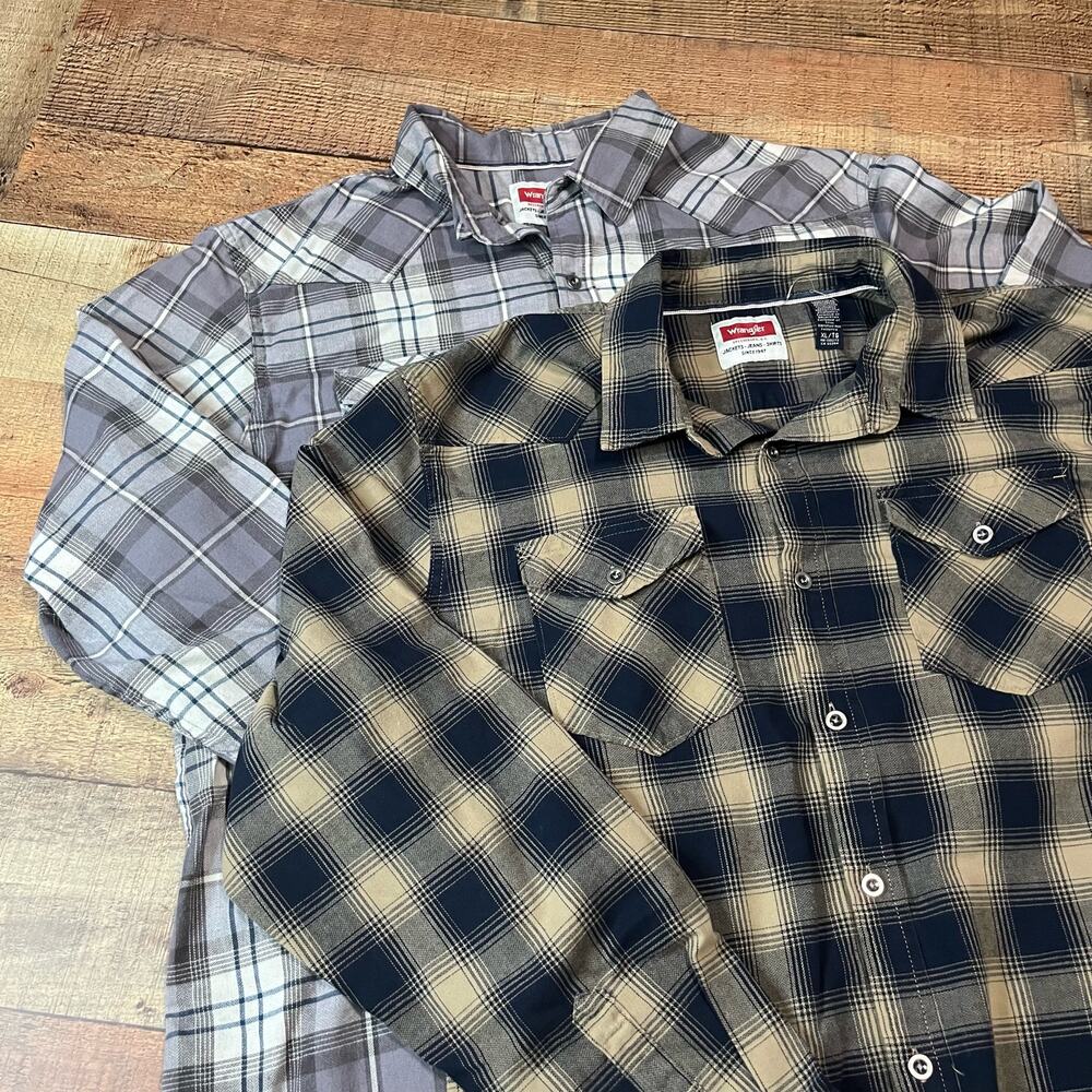 Wrangler Men's 2 BUNDLE Western Plaid Button Down Shirts Sz XL Workwear Cowboy